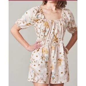 Spartina 449 Audrey 100% Linen Floral Romper Size XS